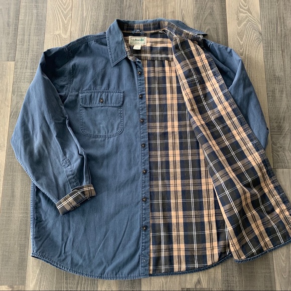 Ll Bean Canvas Flannel Lined Work Shirt 